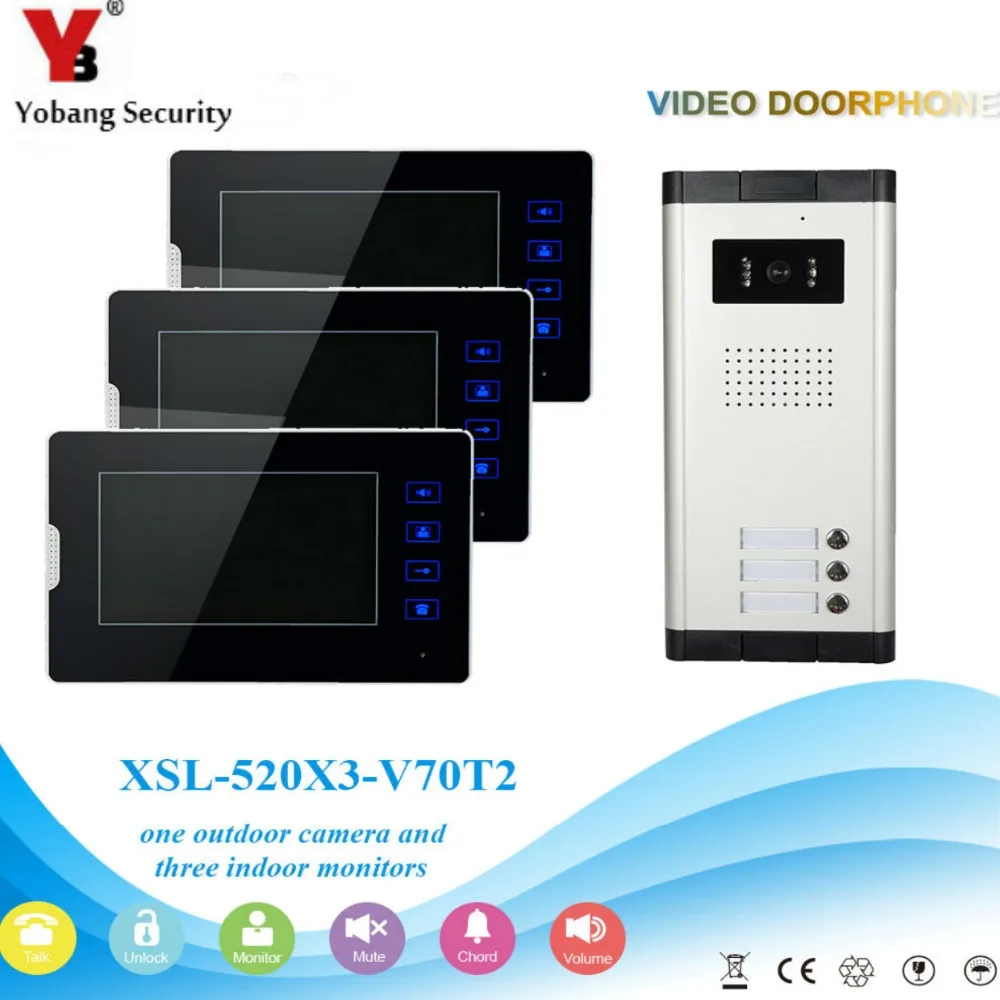 

YobangSecurity 7" Apartment Video Intercom Doorbell System IR Camera Touch Key For 3 Families