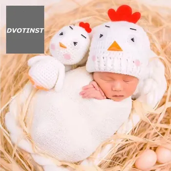

Dvotinst Baby Photography Props Hat+Chicken Doll Crochet Knit Newborn Fotografia Accessory Infant Studio Shoot Photo Shower Gift