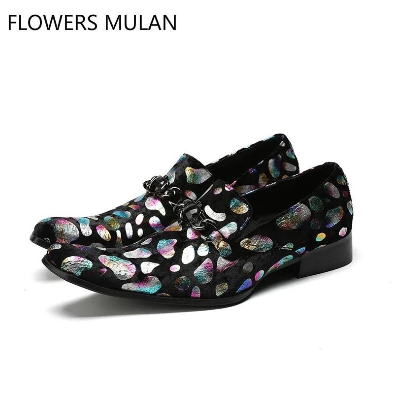 En Cuir Hommes Carré Graffiti Casual Mâle 2018 Show Nouveau Mixte Couleur Toe Robe Arc Véritable Impression Slip Chaussures Sur Gentleman Biseau As EW9DIeH2Y