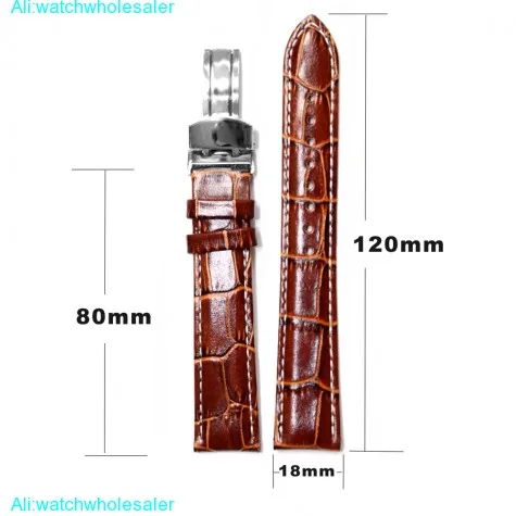 18 мм Ремешки для наручных часов коричневый стежка белый натуральная кожа унисекс Croco Смотреть Band WB1037A18GB