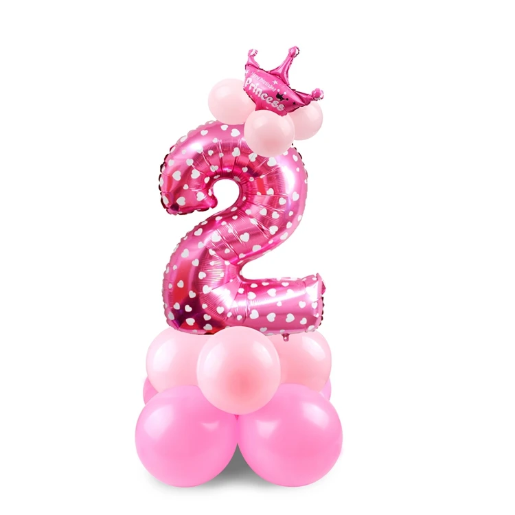 HUIRAN розовый и голубой номер воздушный шар из фольги шары Корона Декор ребенка душ принц принцесса балон с днем рождения поставки - Цвет: Pink 2