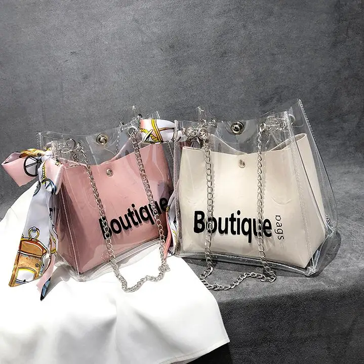 

Women clear bag bucket bag Fashion Transparent Women Shoulder Bags Ladies Messenger Casual Shopping Scarves Handbags