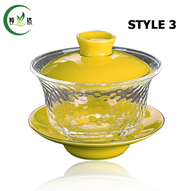 9x9.5cm Porcelain +Glass Gaiwan Teapot Ceramic Green Tea Gaiwan Puer