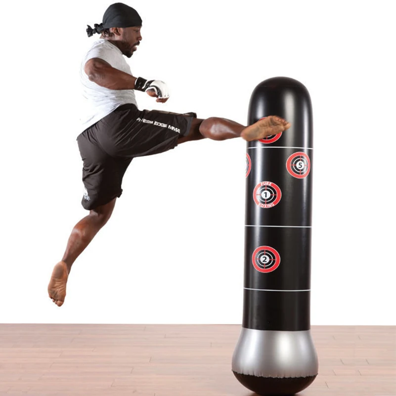 160 см боксерская груша надувной Free-Stand Tumbler Muay Thai Training давление рельеф отскок назад мешок с песком с воздушным насосом - изображение