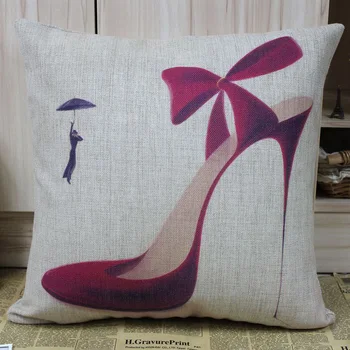 

LINKWELL Free Shipping Modern Red Color High Heel Shoe Linen Cushion Cover Fashionable Printed pattern