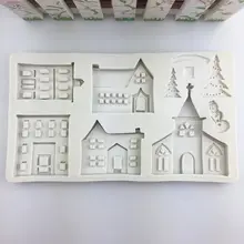 3D замок Вилла Дом Силиконовые Формочки Для фондана Торт Шоколад для декорирования формы для выпечки Рождественское украшение со снеговиком