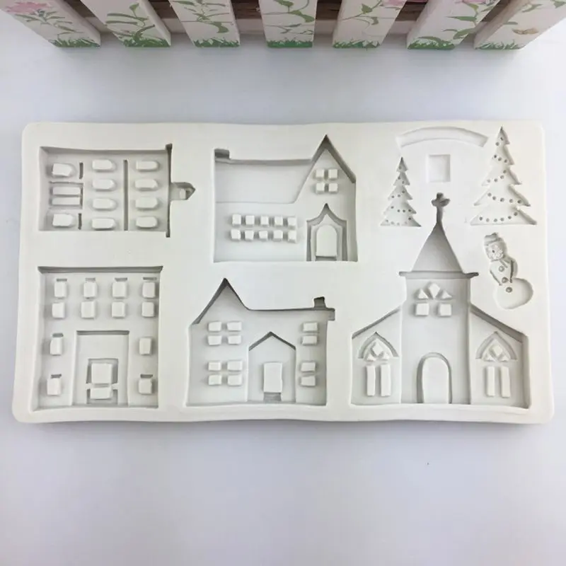 

3D Castle Villa House Silicone Fondant Mould Cake Decorating Chocolate Baking Mold Tool Christmas Snowman Decor