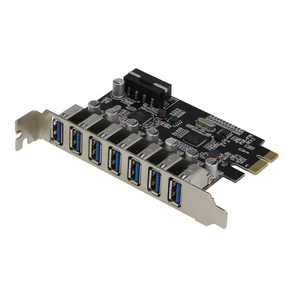 BEESCLOVER PCIE 7 порт USB 3,0 адаптер карты(7 внешних портов) с контроллером хоста разъема питания - Цвет: Черный