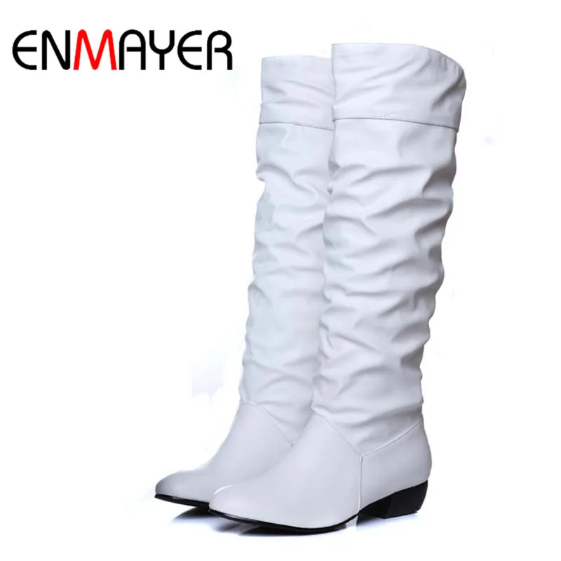 ENMAYER Plus size 43 fashion new arrival Winter Mid-Calf Women Boots Black White Brown flats heels half boots autumn Snow shoes ENMAYER Plus size 43 fashion new arrival Winter Mid-Calf Women Boots Black White Brown flats heels half boots autumn Snow shoes