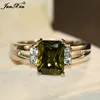 Cute Female Red Peridot Stone Ring Fashion Silver Color Wedding Jewelry Crystal Promise Engagement Rings For Women