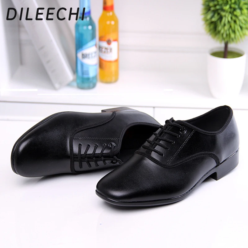 Dance Shoes Men's Modern Dance Shoes Black Genuine Leather Rubber Sole Soft Outsole Ballroom Dancing 2.2cm Low Heel