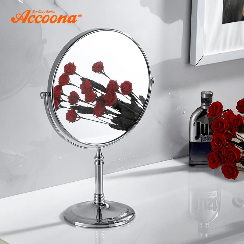 Accoona الحمام ماكياج المرايا الزنك سبائك التجميل 9 بوصة الكروم جولة العمودي مرآة حمام 360 درجة دوران مرايا A221-8
