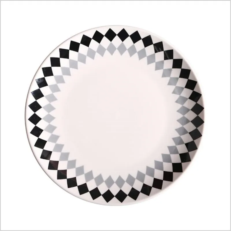 6pc 8 Inch Creative Geometric design Ceramic Plate Porcelain Beef Dishes Dessert Dish Fruit Plate Cake Tray Food Dinnerware