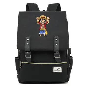 

16 Inch Monkey D Luffy Designer Backpack Book Bags Shoulder Bag Travel Backbags USB Port Belt Buckle Mochila