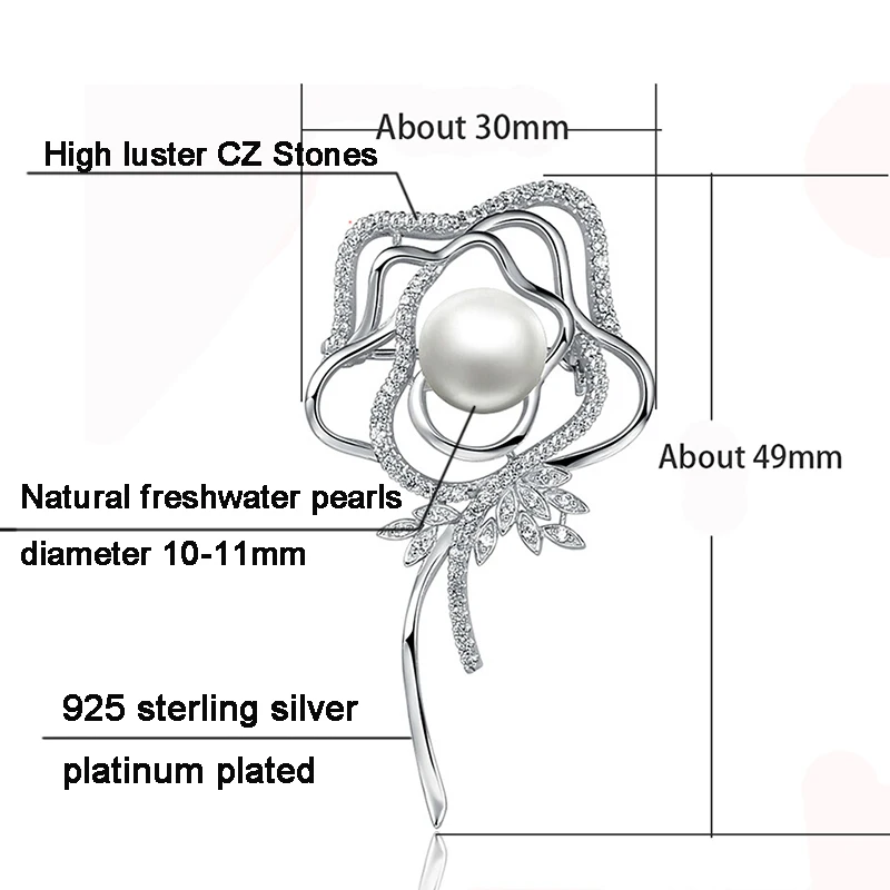 Подвеска Sinya цвета 925 стерлингового серебра Броши с розами для мамы с 10,5-11 мм из натурального жемчуга, подарок на день Святого Валентина, подарок на день рождения, Лидер продаж