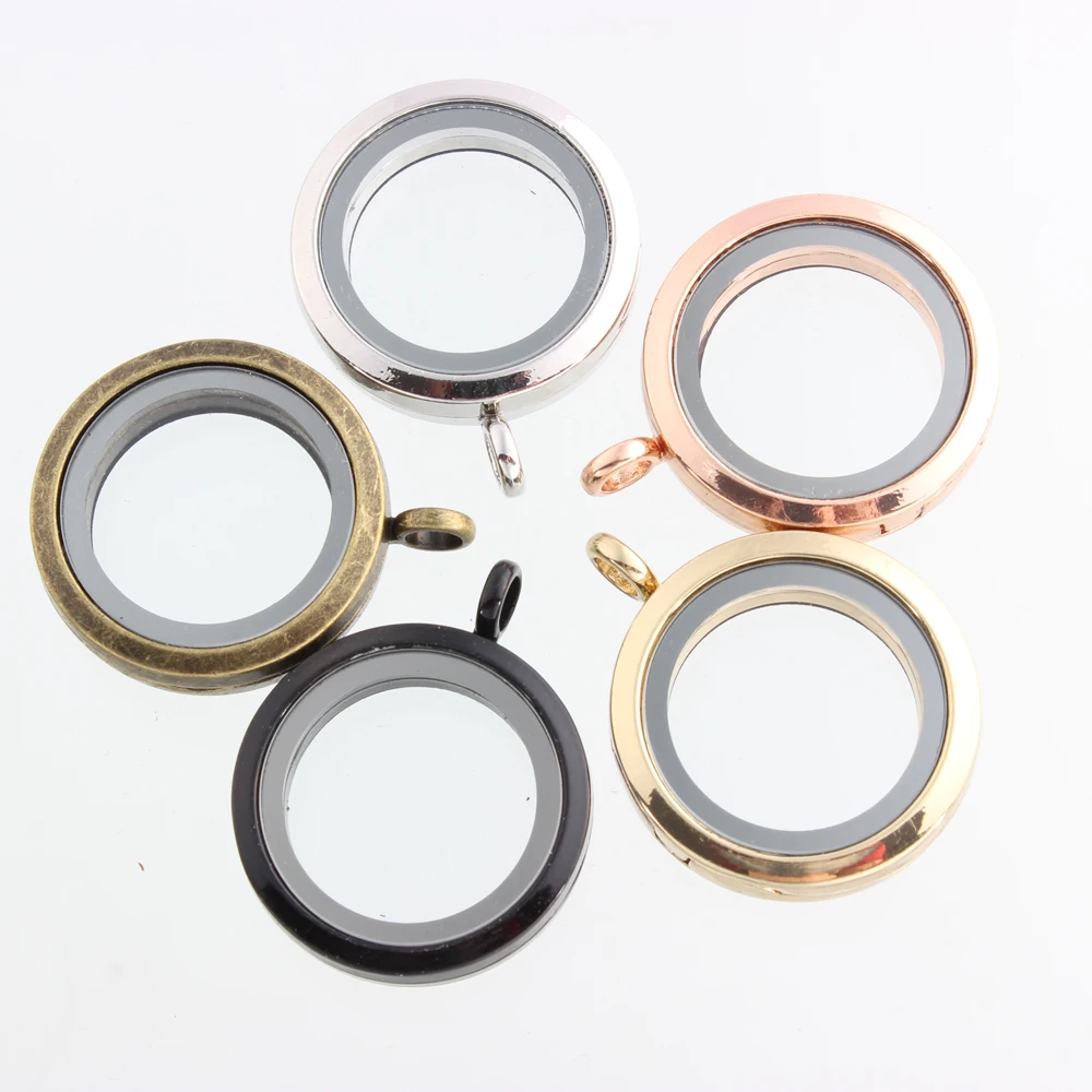 

10Pcs/lot 30mm mixed color round alloy floating locket magnetic glass floating charm locket for women jewelry