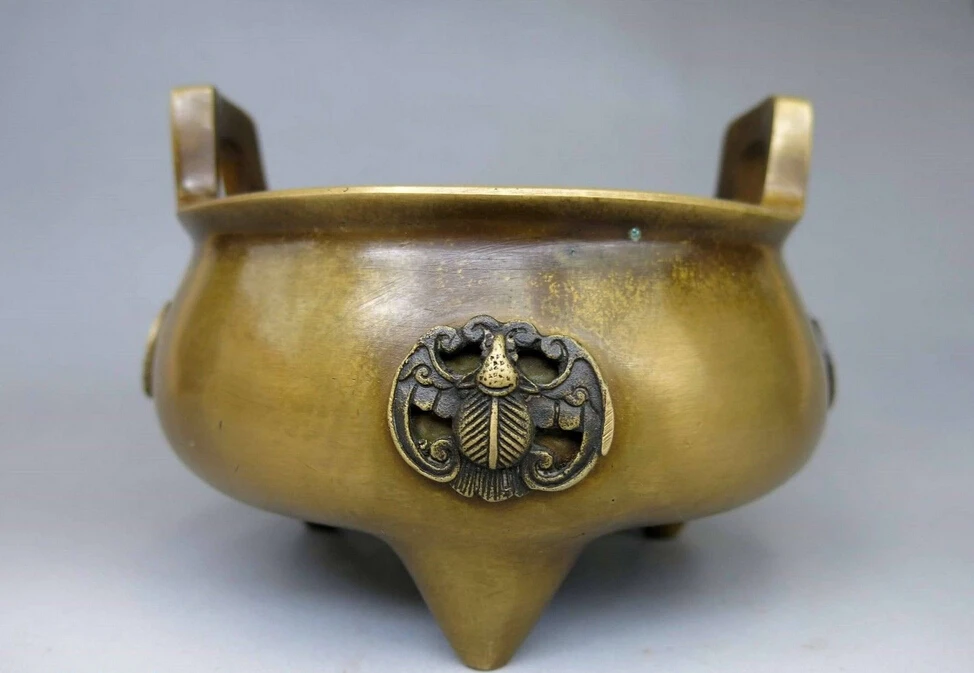 

China Pure Brass Copper fine lucky four bat Incense burner censer Statue