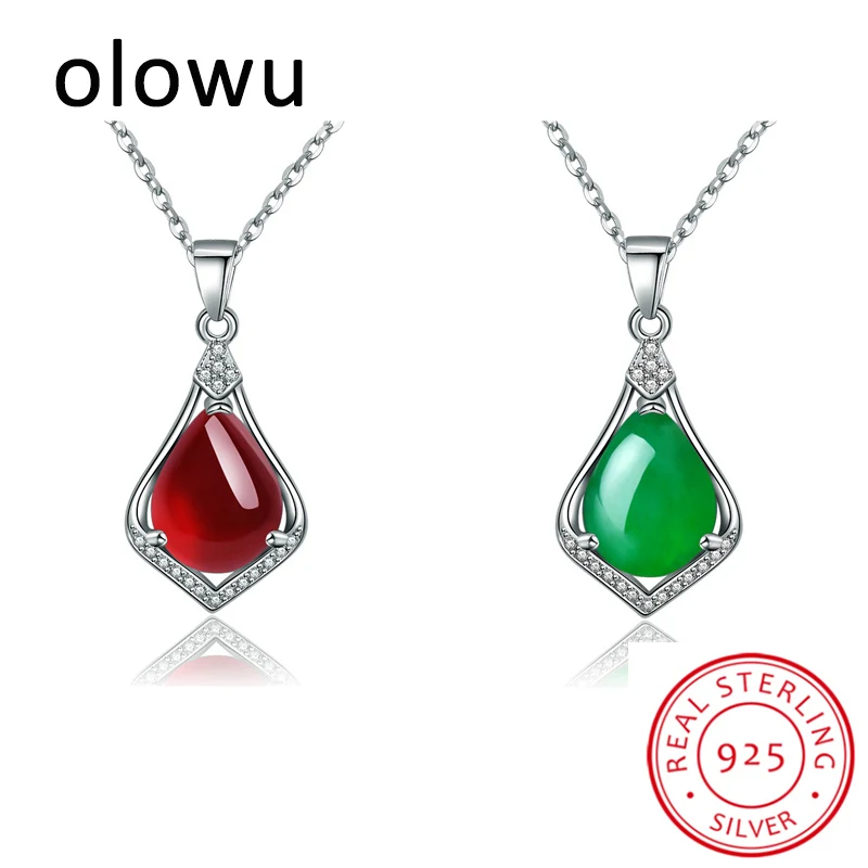 Olowu 2018 Новое красное зеленое халцедон серебряное ожерелье с камнем женские