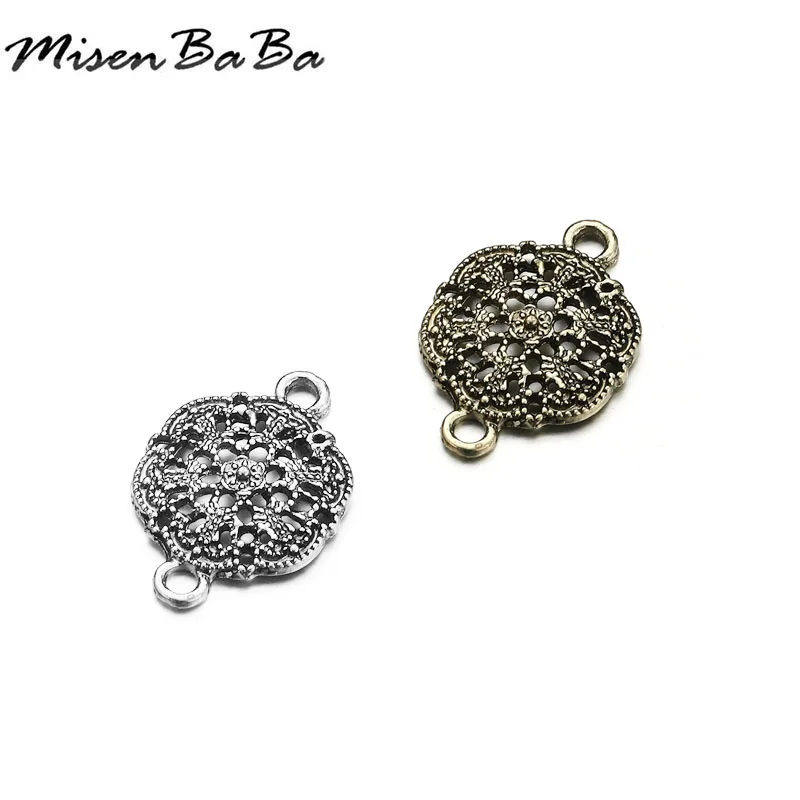 

20Pcs/lot Fashion Vintage Round Flower Disc Charms For Diy Bracelet Necklace Handmade Jewelry Two hole faceplate Pendants Charms