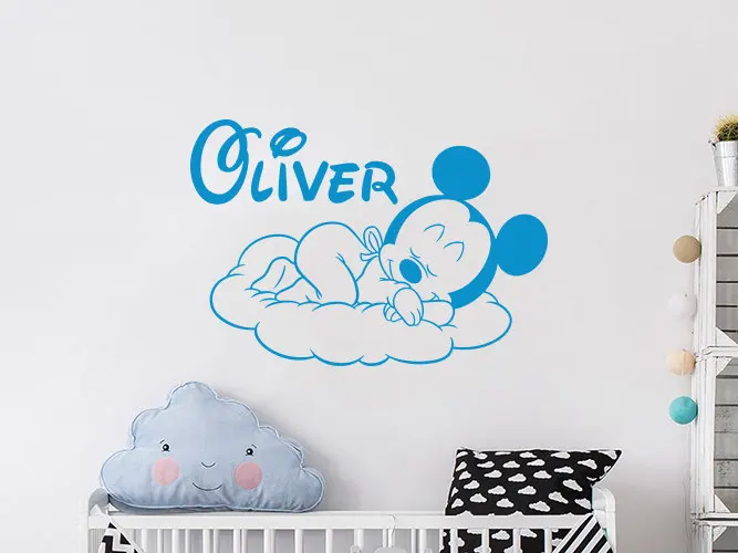 Papier peint Mickey Mouse Mur Art Autocollant Personnalisé Nom Chambre Garçons Rouleaux de papier peint