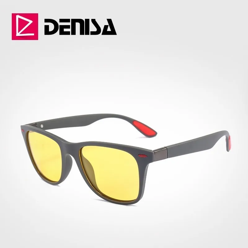 GrayFrame YellowLens DENISA, очки ночного видения,, ультралегкие, TR90, квадратные солнцезащитные очки, мужские, поляризационные, желтые, очки для ночного вождения, UV400, T2310 - Цвет оправы: GrayFrame YellowLens