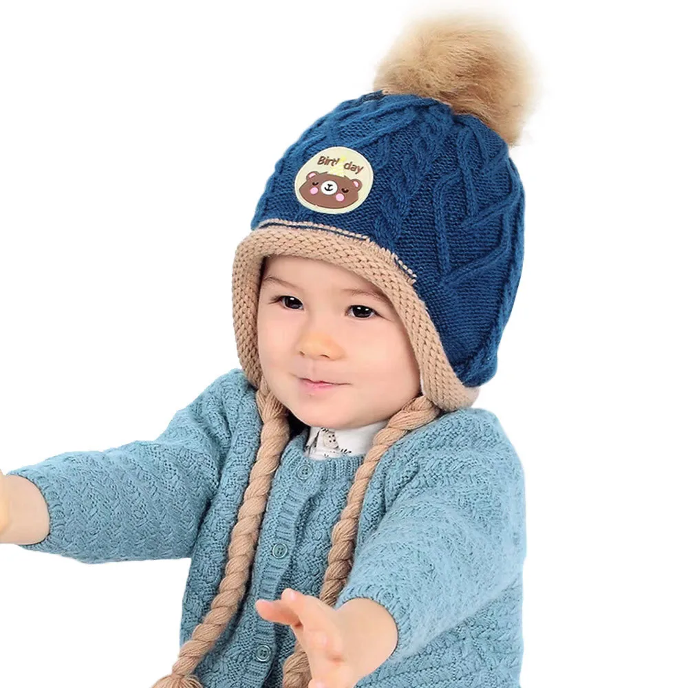 

MUQGEW Infant Baby Hat Kid Girls Boys Beanie Cap Cotton Knitted Ball Winter Warm Earmuffs Children Hats bonnet enfant