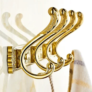 

Bathroom Towel Hanger Hook Line Clothes European Gold Plated Bathroom Hardware Super Stainless Steel Pendant Robe Hooks 4-Hanger