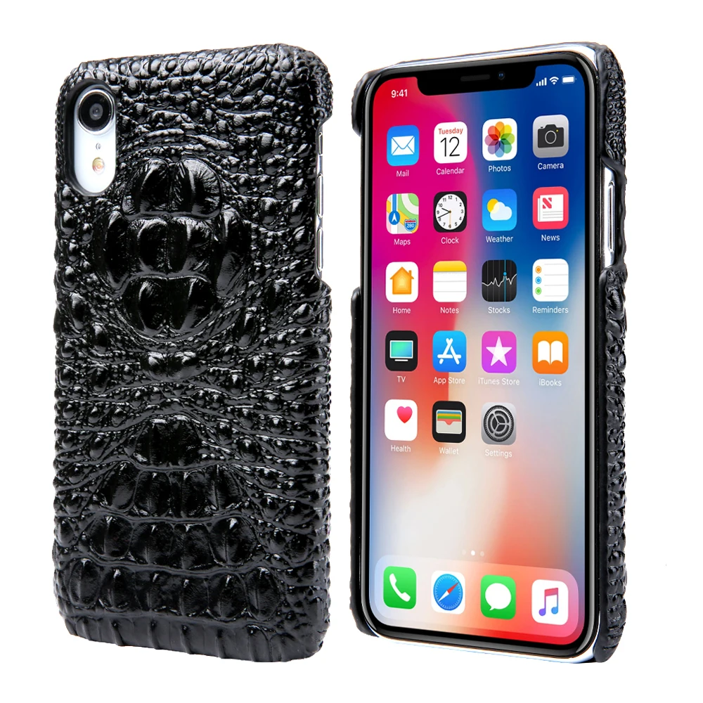for iPhone XR Leather Case Luxury 3D Crocodile head pattern Cool