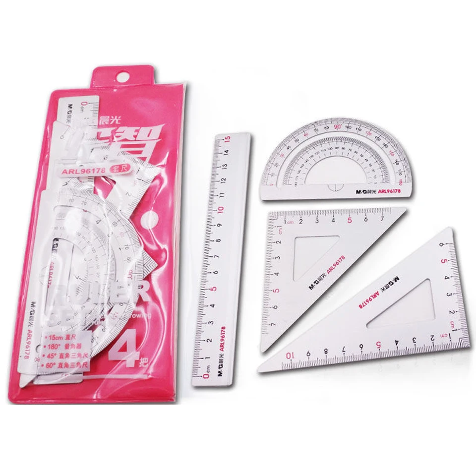 4pcs set New Aluminum Ruler Aluminum Protractor Students Maths Geometry 