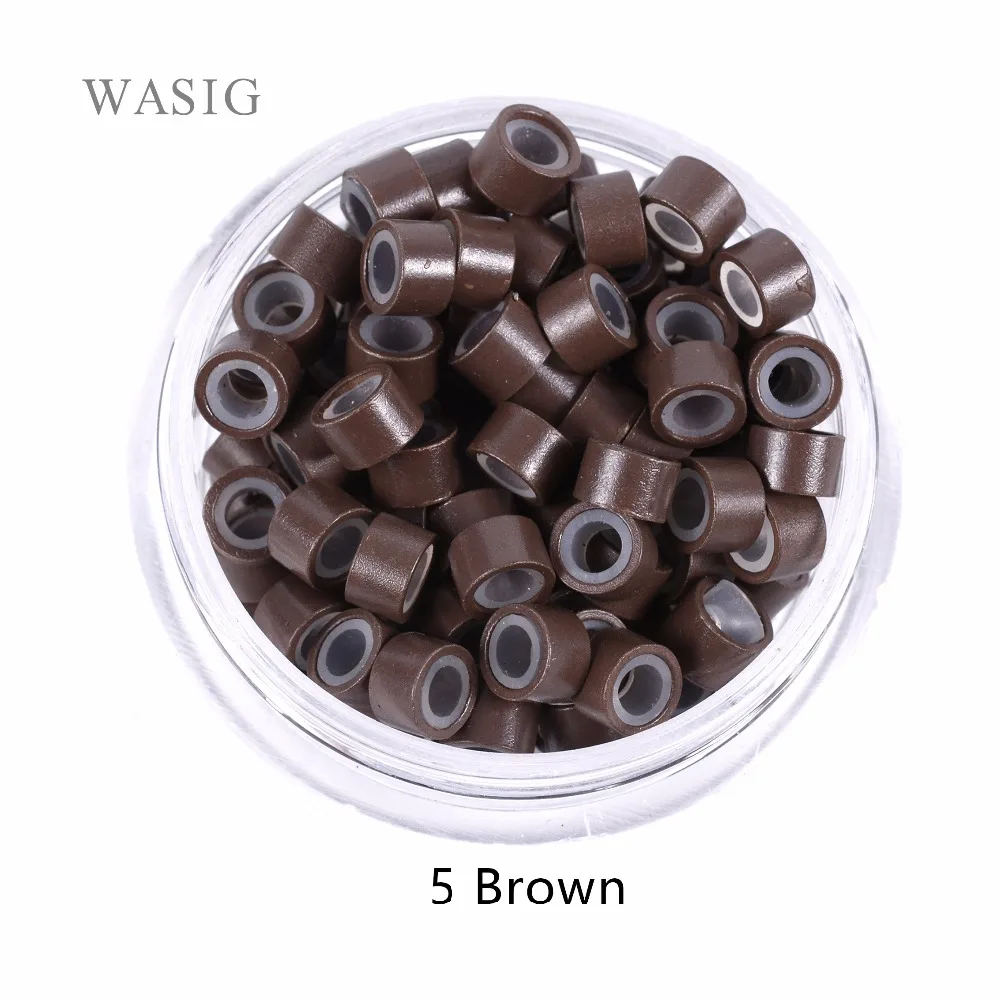 

1000 pcs 5# brown 4.5mm*2.5mm*3mm Silicone MicroRing/Link/Bead Hair Extensions Tools 7 Colors Optional