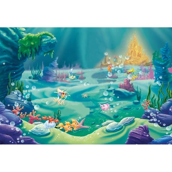 

Ariel Princess Mermaid Backdrop Happy Undersea animal Castle children Photo backdrop Birthday Party Custom photography backdrop