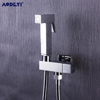 

AODEYI 1 Set Solid Brass Single Cold Water Orner Valve Bidet Function Square Hand Shower Head Tap Crane 90 Degree Switch