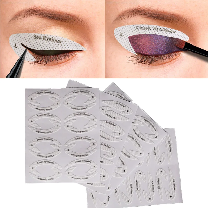 

New Eye Makeup Eyeliner Eyeshadow Quick Make-up Stencil Stickers Drawing Lining Adhesive Tips Template 32pcs/lot Makeup Tool Kit