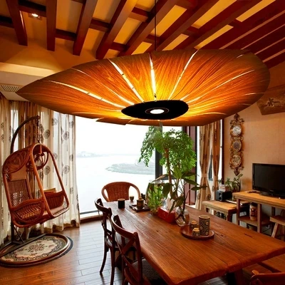 

Japan Chinese Style led Wood Veneer pendant light Living Room Restaurant Dining Room hanging lighting lamp