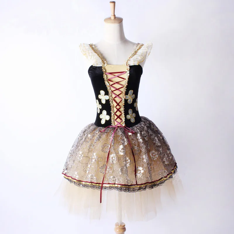 Профессиональное бархатное кружевное балетное платье-пачка с рукавами-крылышками; танцевальный костюм принцессы для детей и взрослых; C93 - Цвет: Gold
