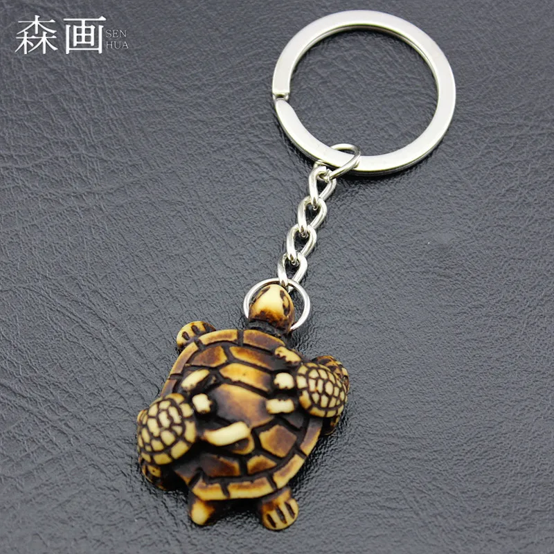 

New Imitation Yak Bone Carved Cute Tortoise Key Chains Child & Mother Sea Turtles Keyrings for Men women Car Keychains KR03