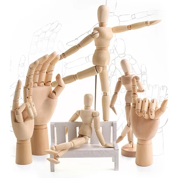

7/8/10/12/ inch Left & Right Wooden Hand Articulated Wood Sculpture Sketch Manikin Wooden Body Articulated Home Decor Crafts