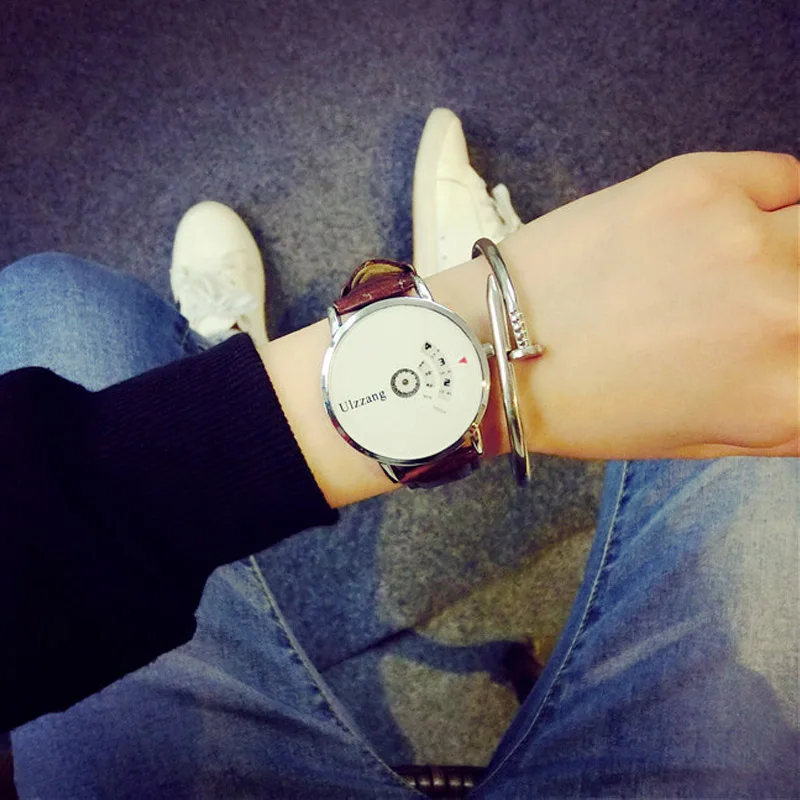 ULZZANG Leather Strap Watch Women dress watch clock men mesh wire fashion Casual watch Unisex Quartz