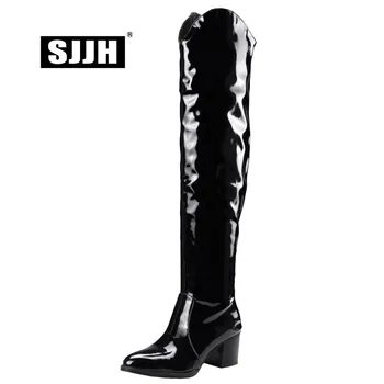 

SJJH Women Leopard Over-the-Knee Martin Boots with Point Toe Chunky Short Plush Long Boots Fashion Formal Shoes Large Size Q577