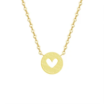 

10PCS Round Gold Color Heart Cut Out Necklace Stainless Steel Jewelry SHORT Chain Heart Shape Pendant Necklaces Gift Ethnic