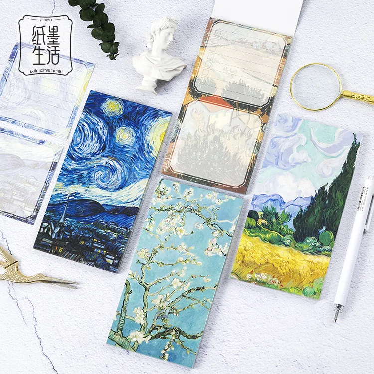

Van Gogh Theme Notebook Note Pads Oil Painting DIY Memo Pad Soft Cover Mini Notebook Diary Pocket Notepad Stationery , 30sheets