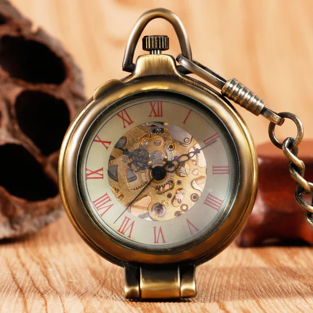 Unique Stand Mechanical Pocket Watch Retro Fob Chain Hand Wind Transparent Glass Unique Stand Mechanical Pocket Watch Retro Fob Chain Hand Wind Transparent Glass