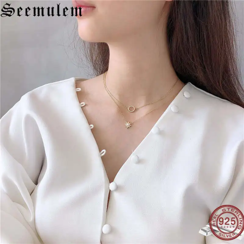 

Seemulem 925 Sterling Silver Women Choker Necklace Sets 2019 Korean Zircon Pendant Necklace Female 925 Real Silver Jewelry Lady