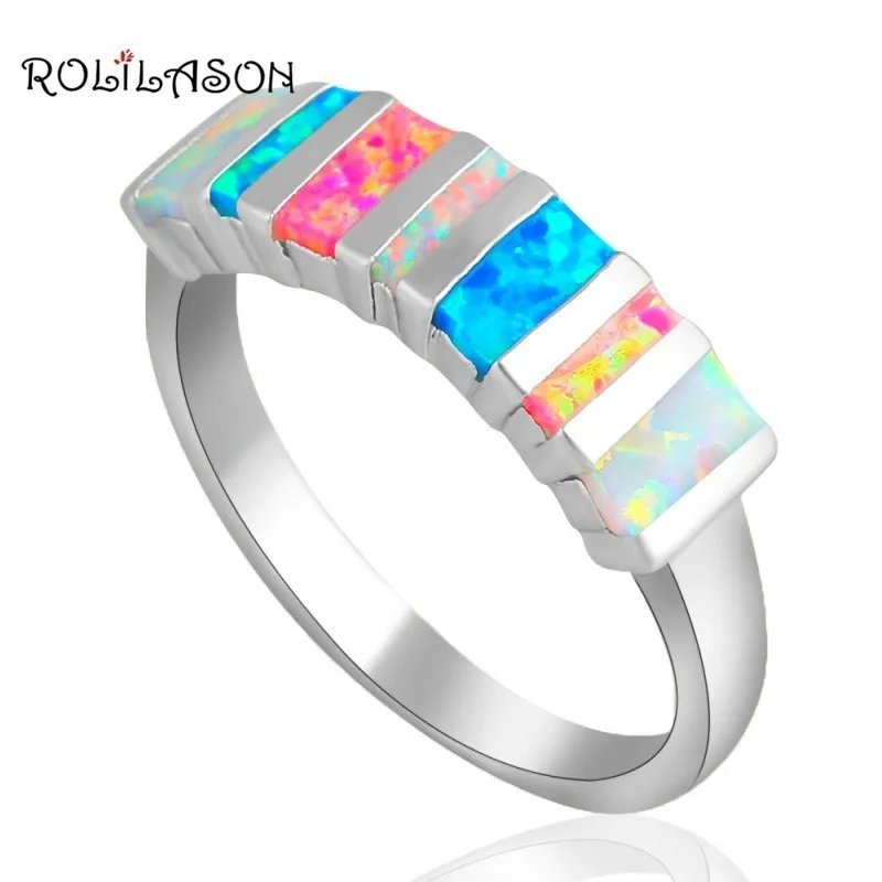 

Rectangle style Popular design Color fire Opal Silver Stamped Rings Fine fashion jewelry for women USA SZ #6 #7 #8 #9 #10 OR636
