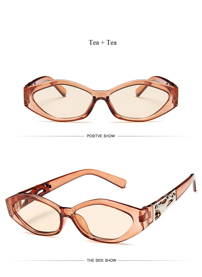 New Sunglasses Fashion Brand Ladies Sun Glasses Small Frame Cat Eye Cool White 3D Leopard Frame Black Yellow Blue Lens - Цвет линз: Tea Tea