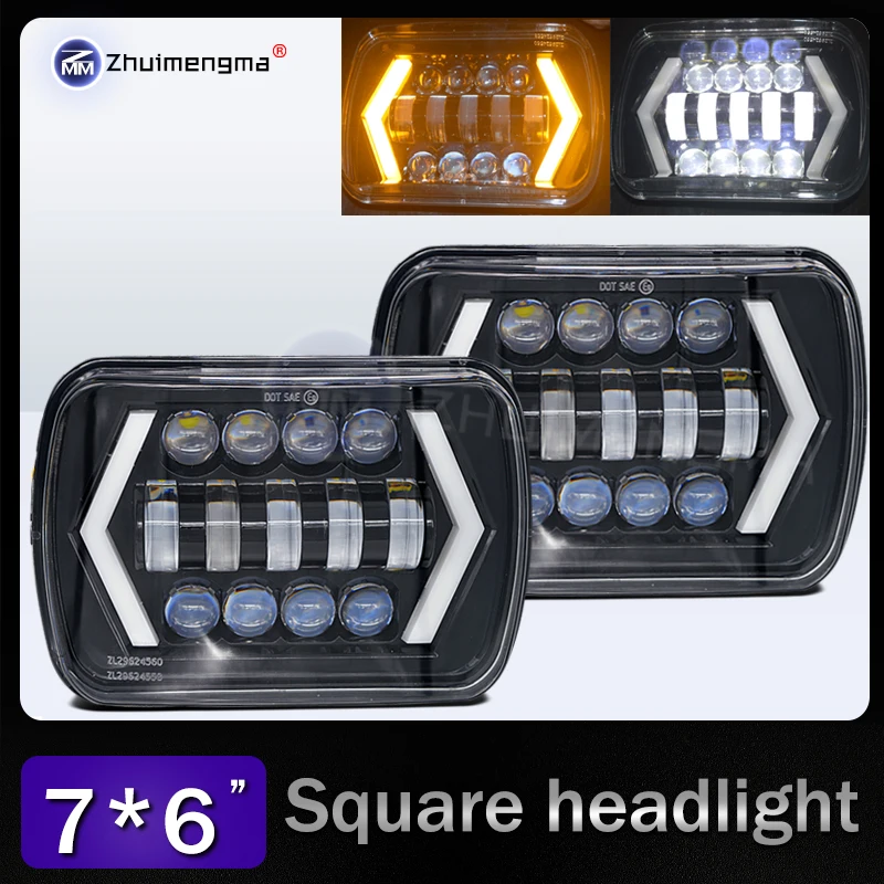 

2PCS 7x6 LED Headlights H4 Light for Jeep Wrangler YJ Cherokee Comanche 5x7" Led Square Headlights Led working light