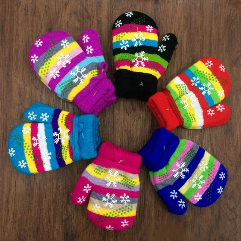 

1 Pair Children High Quality Autumn Winter Outdoor Warm Touch Kids Knitted Gloves Full Finger Mitten Gift Random Color