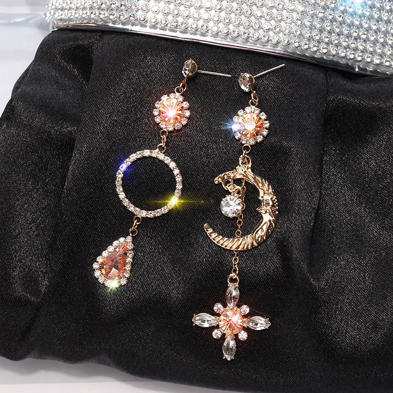 

Korean Handmade Silver Needles Anti-allergy Moon Rhinestone Drop Earrings Dangle Earrings Fashion Jewelry-BYD5