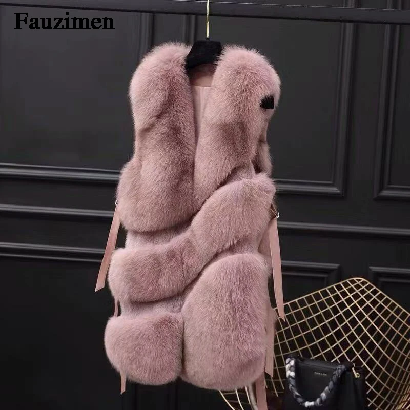 Gray Gilet Furry beige De navy light Wth Finlande Renard Hiver Épaisse Haut Fourrure Design Bandes Luxueux Gray Grade Manteau pink qTnRF