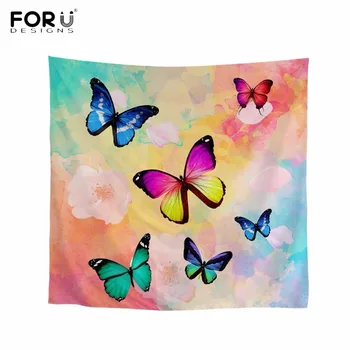 

FORUDESIGNS Colorful Pretty Butterfly Pattern Woman Spring/Autumn Scarf Fashion Square Silk Bandanas Hairbands Hair Accessories